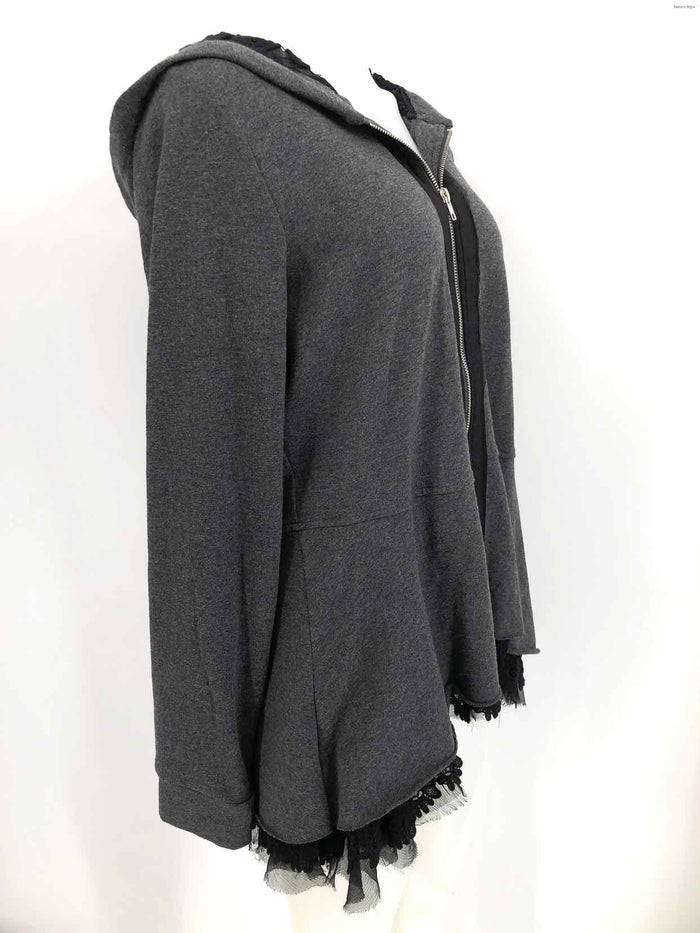 4 LOVE AND LIBERTY (JOHNNY WAS) Dk Gray Black Lace Ruffle Bottom Jacket