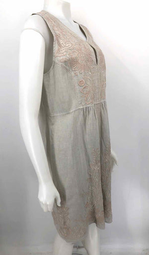 JOHNNY WAS Beige Ivory Linen Embroidered Sleeveless Size LARGE  (L) Dress