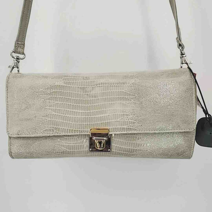 MISS MAK Pale Green Leather Reptile Clutch with Strap Purse