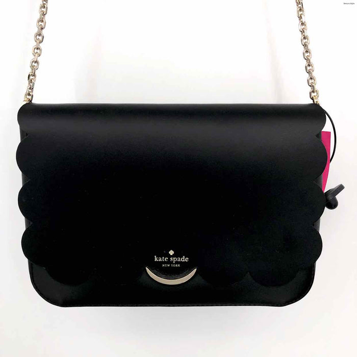 KATE SPADE Black Silver Leather Pre Loved Scalloped Edges Shoulder Bag 7" Purse