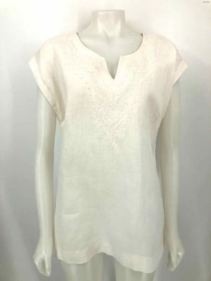 TOMMY BAHAMA White Linen Embroidered Short Sleeves Size MEDIUM (M) Top
