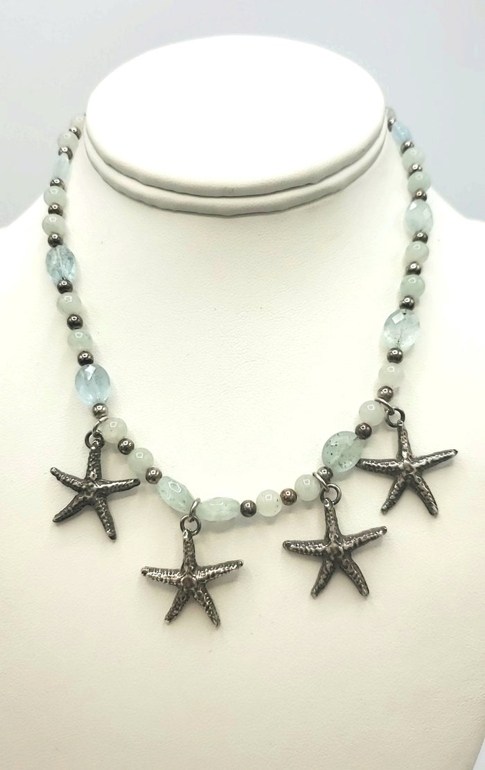 Lt Blue Silver Pre Loved Beaded Starfish ss Necklace