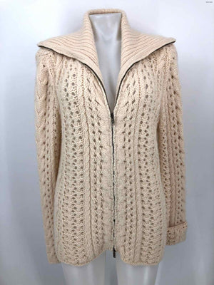 NICOLE FARHI Cream Wool Blend Open Weave Zip Front Cardigan Sweater