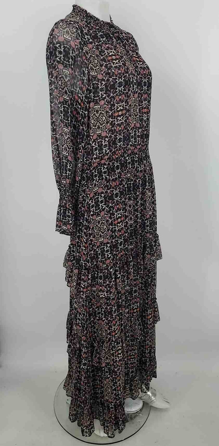 MISA Black Purple Multi Made in USA Floral Print Maxi Length Dress