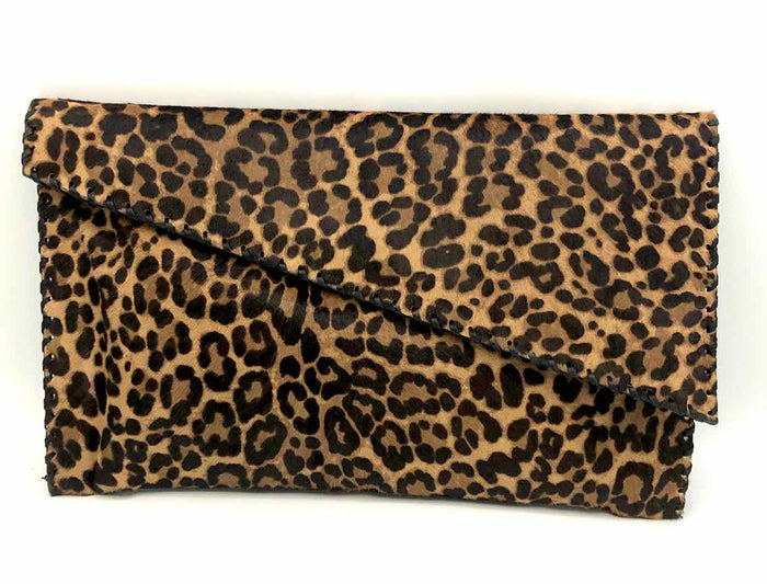 STUART WEITZMAN Brown Black Leather Calf Hair Pre Loved Animal Print Purse