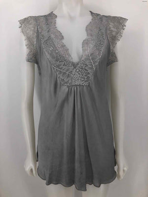 VENTI6 Gray Lace Trim Lace Short Sleeves Size MEDIUM (M) Top