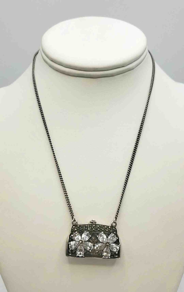 Sterling Silver Cubic Zircon Purse ss Necklace