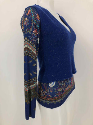 ETRO Royal Blue Multi-Color Speckled Paisley Size X-SMALL Sweater