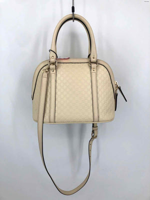 GUCCI Ivory White Gold Leather Excellent Condition Monogram Satchel Purse