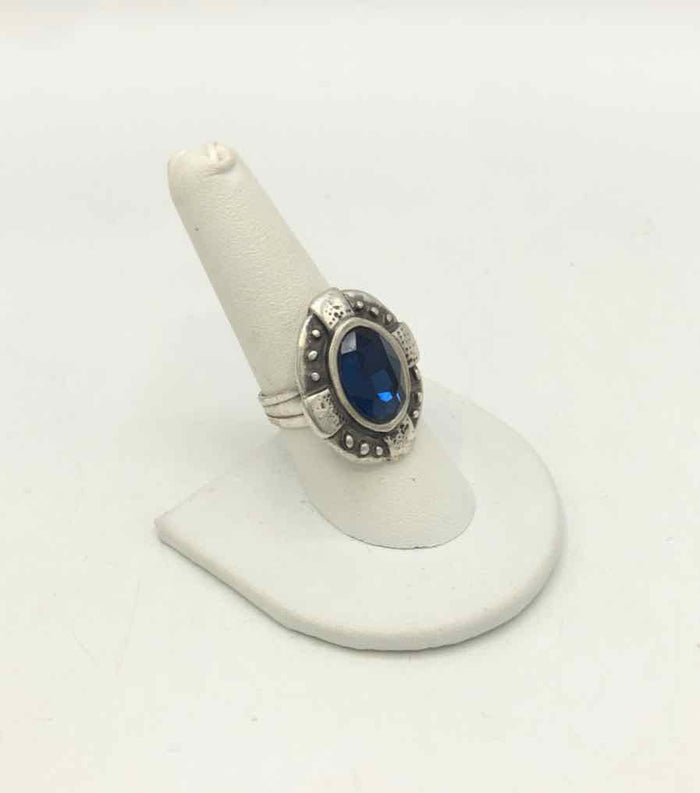 Silvertone Blue Pre Loved Studded Adjustable Ring