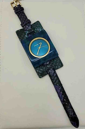 MICHAEL KORS Teal Purple Embossed leather Plastic Pre Loved Reptile Print Watch