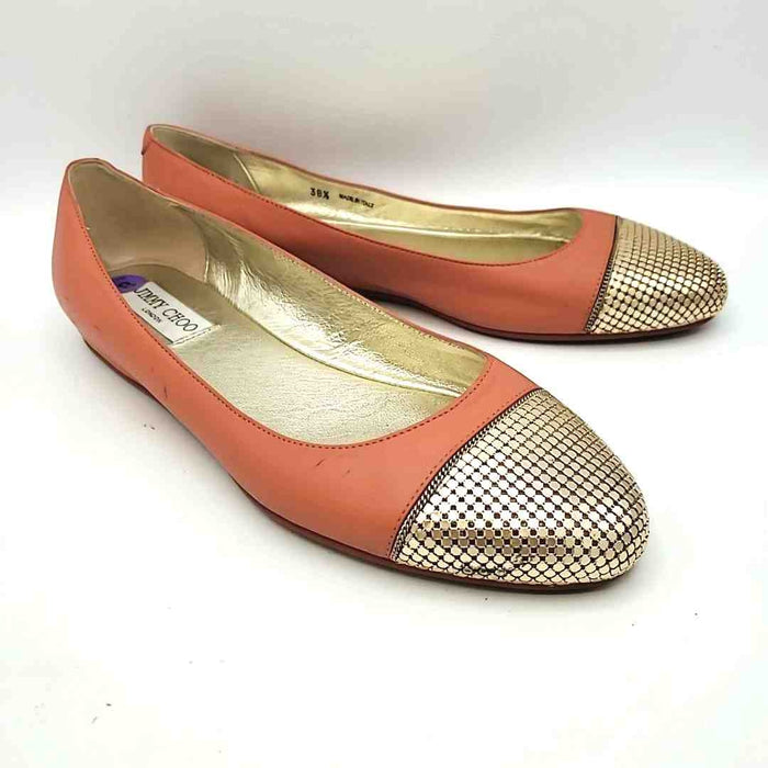 JIMMY CHOO Pink Goldtone Leather Made in Italy Studded Flat Sandals Shoes