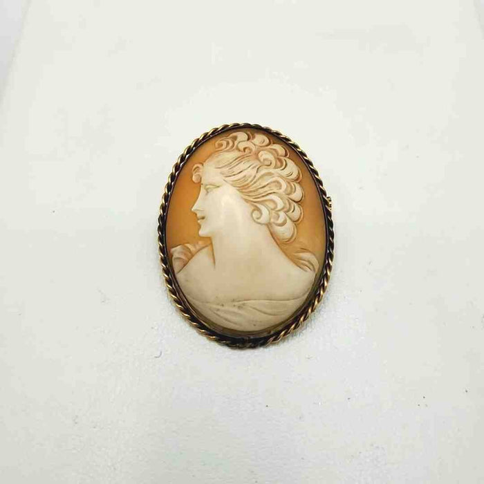 Beige Goldtone Shell Cameo Brooch