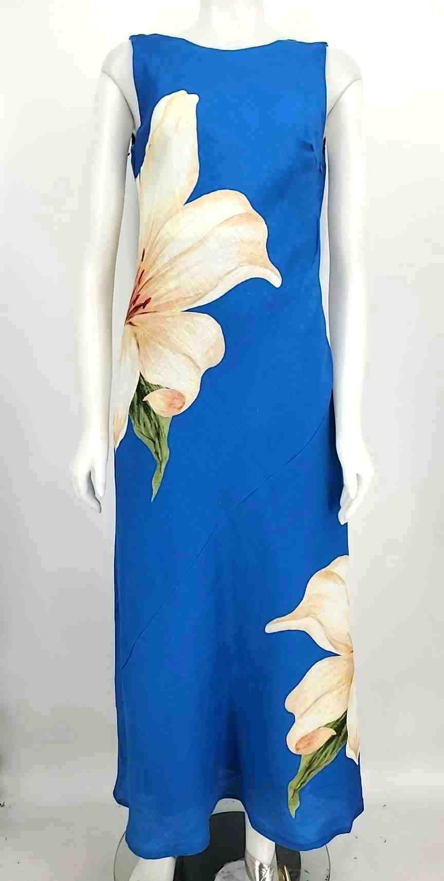 MAGASCHONI Blue Beige Linen Floral Maxi Length Size Petite (S) Dress – ReturnStyle