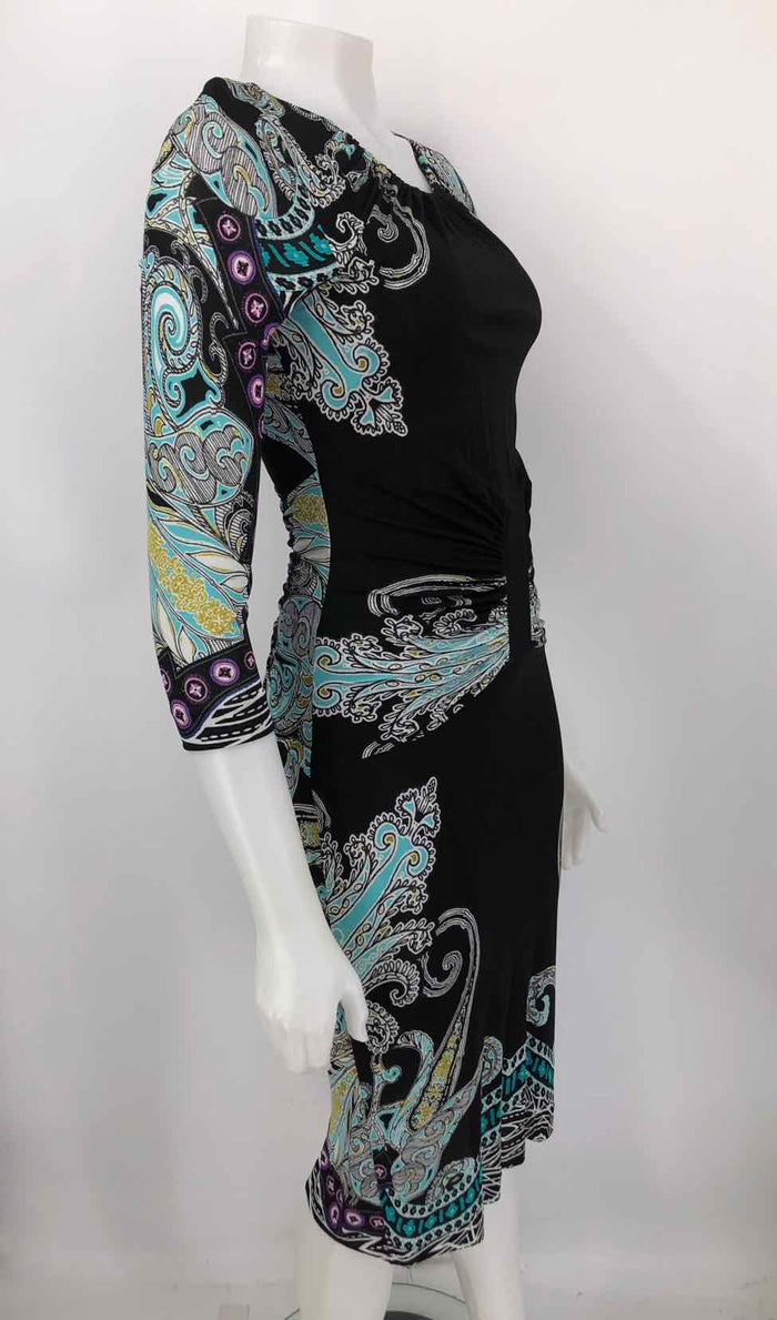 ETRO Black Turquoise Made in Italy Print Longsleeve Size 42 Top