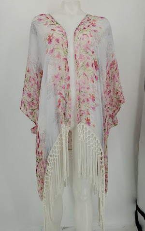 4 LOVE AND LIBERTY (JOHNNY WAS) Pink Beige Multi Floral Kimono Top