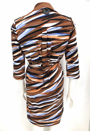 JOSEPH RIBKOFF Brown & Black White & Blue Made in Canada Stripe Patterm Dress