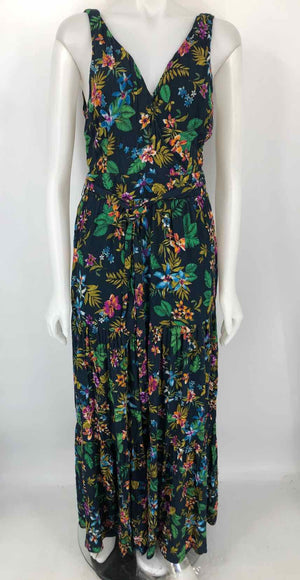 WILLOW & CLAY Navy Green Multi Floral Print Maxi Length Size MEDIUM (M) Dress