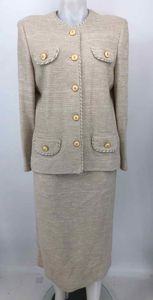 CASTLEBERRY Beige Gold Size 12  (L) Woven Buttons Skirt Suit