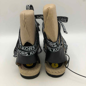 MICHAEL KORS Black & White Tan Leather & Canvas Espadrille Sandal Shoes