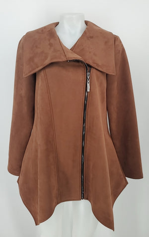 JOSEPH RIBKOFF Brown Faux Suede Zip Up Jacket