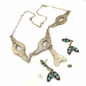 Turquoise Sterling Silver Native American SS Necklace set