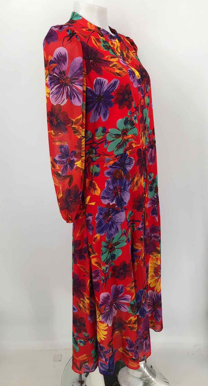 MILLY Red Purple Floral Print Longsleeve Size 10  (M) Dress