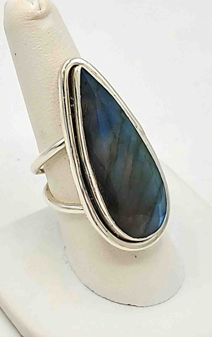 Sterling Silver Labradorite teardrop SZ 8 Ring SS