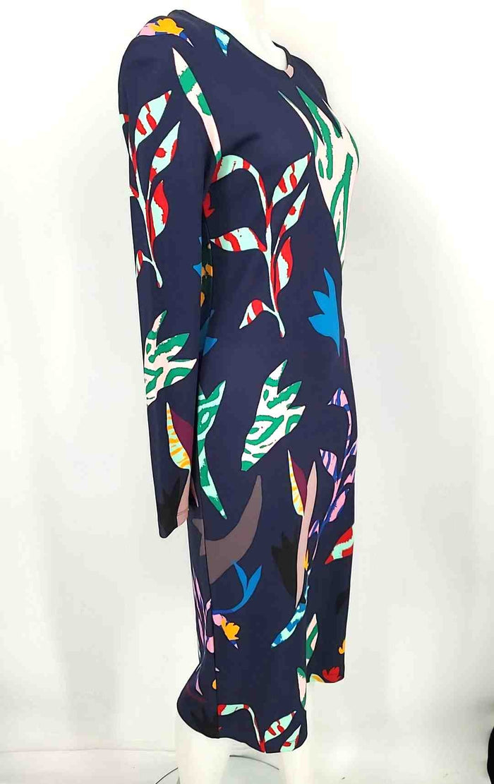 PRABAL GURUNG Navy Pink Multi Made in Italy Abstract Print Longsleeve Dress