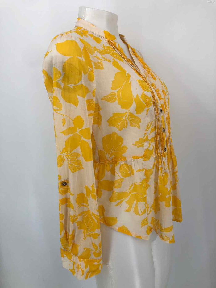 MAEVE - ANTHROPOLOGIE Yellow Beige Print Button Up Size 2  (XS) Top