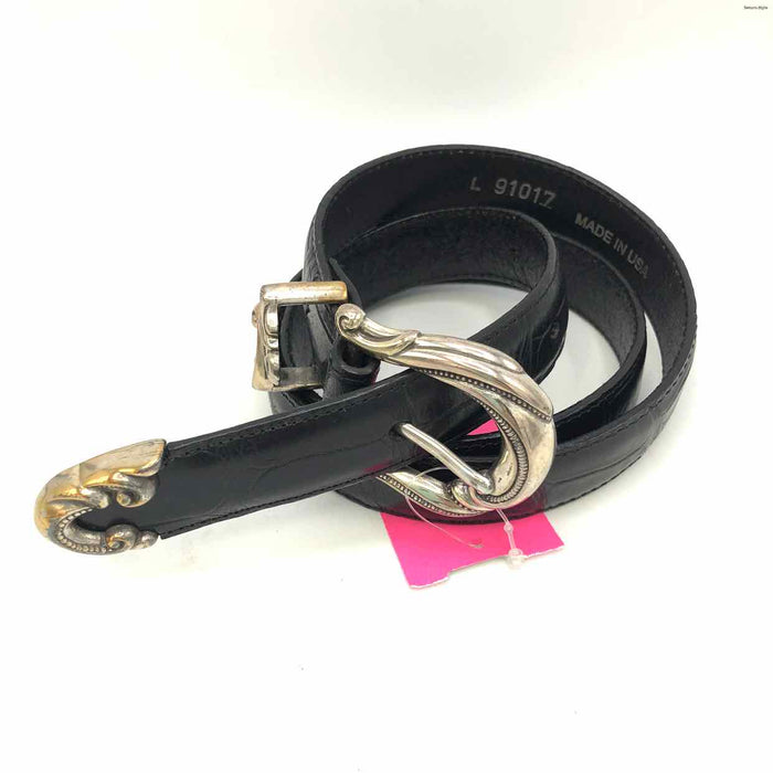 Black Silvertone Leather Mock Croc LARGE  (L) Belt