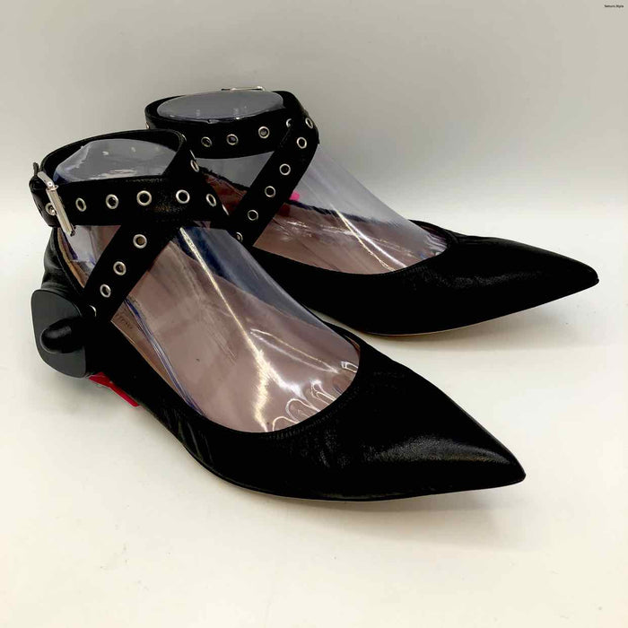 VALENTINO Black Silver Leather Made in Italy Grommets Flats Shoes
