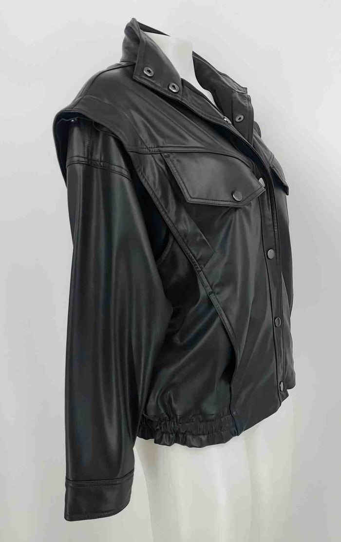 ADRIANO GOLDSCHMIED Black Silvertone Faux Leather Zip Up Longsleeve Jacket