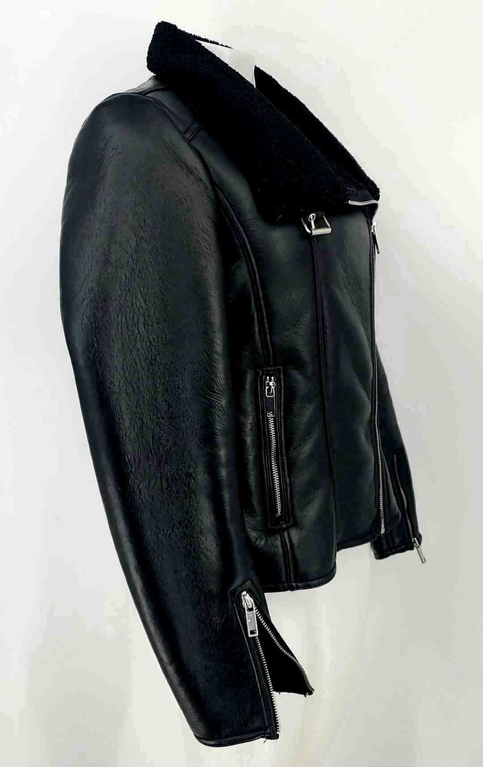 FRENCH CONNECTION Black Silver Faux Leather Furry Inside Moto Jacket