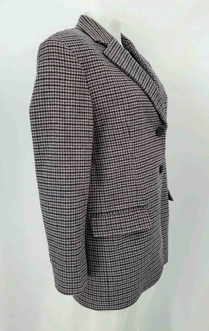 EVERLANE Taupe Blue Multi Wool Blend Houndstooth Blazer Jacket
