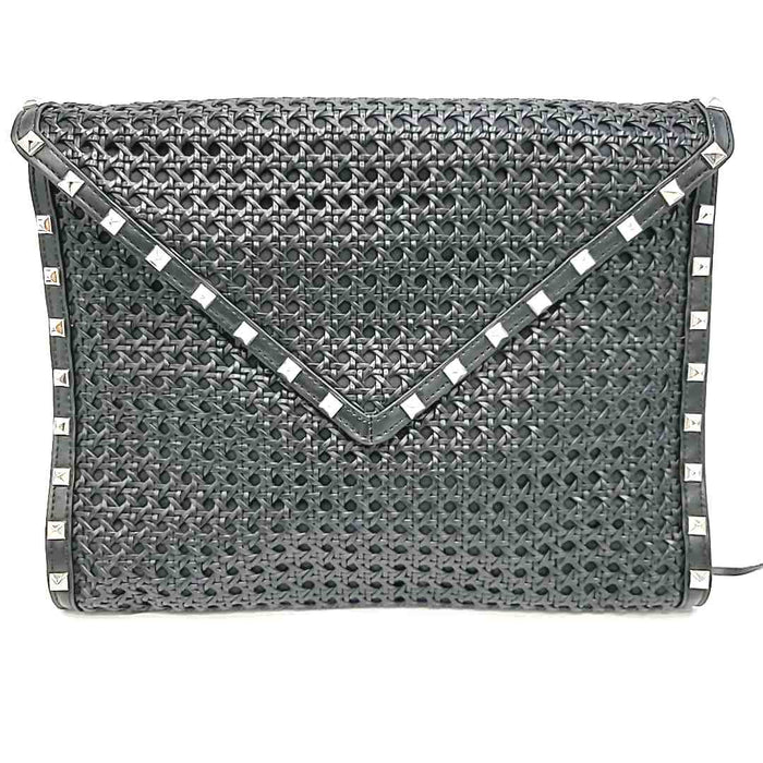 REBECCA MINKOFF Black Silver Leather Woven Studded envelope Purse