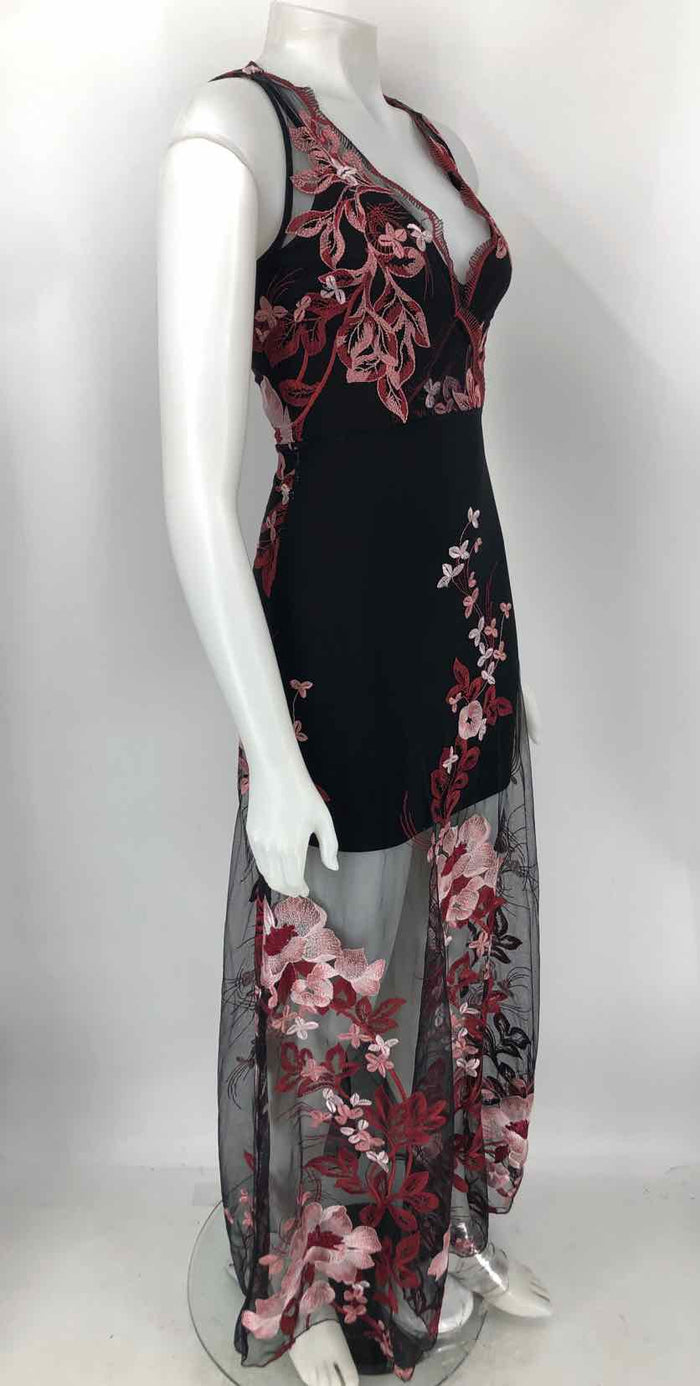 LULUS Black Pink Multi Embroidered Maxi Length Size X-SMALL Dress