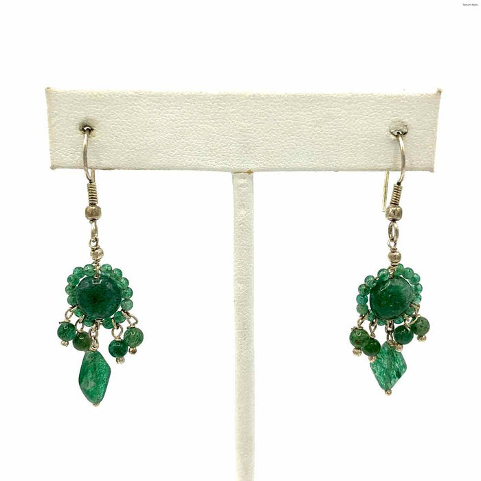 Green Sterling Silver Stone Dangle ss Earrings