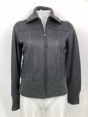 SAOPAULO Gray Leather Zip Front Women Size X-SMALL Jacket