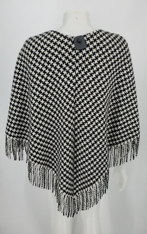 BURBERRY White Black Merino Wool Blend Made in Scotland Houndstooth Poncho