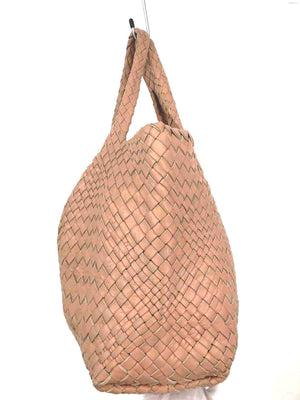 FALOR Tan Leather Woven Pre Loved Tote Purse