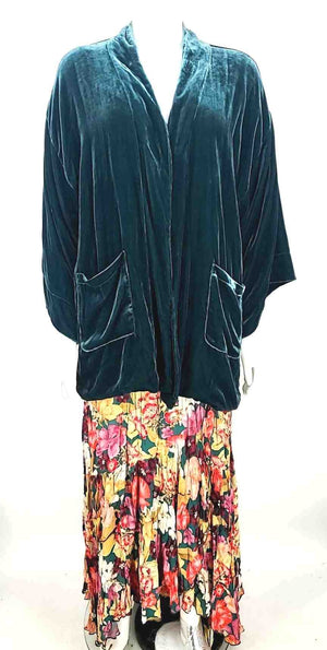 JADE by Johnny Was Green Yellow Multi Velvet Floral Maxi Wrap Dress Set