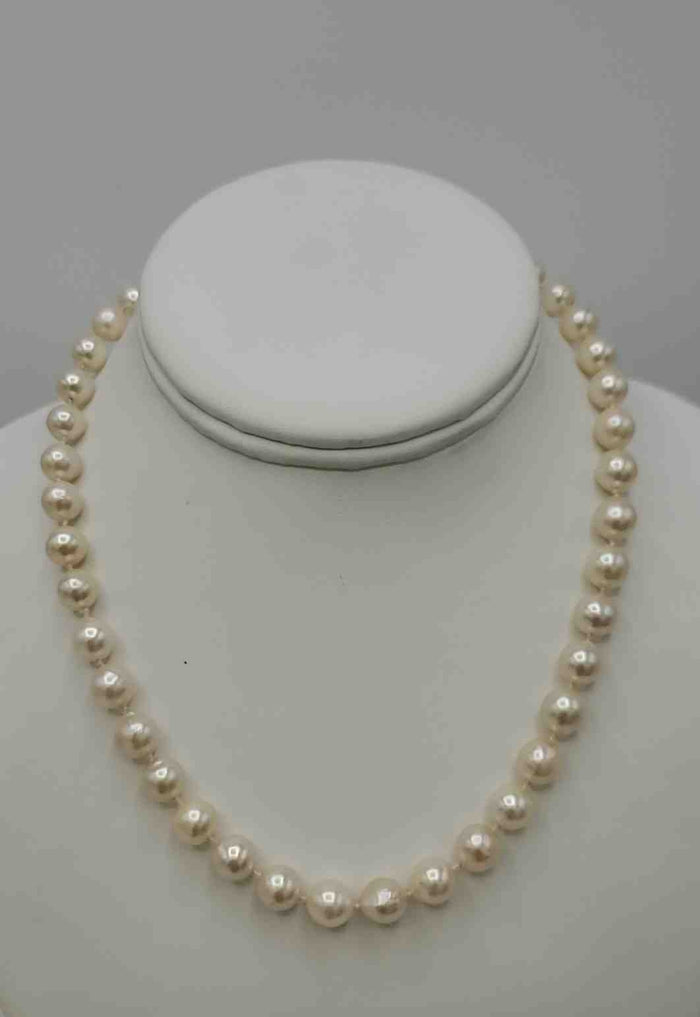 White Silver Pearl 14K White Gold 16" 8mm Pearl Necklace