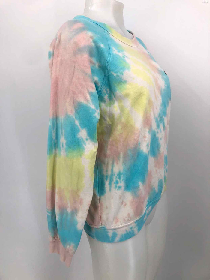 CLARE V Lt Pink Blue Multi Tie Dyed Sweatshirt Size X-SMALL Sweater
