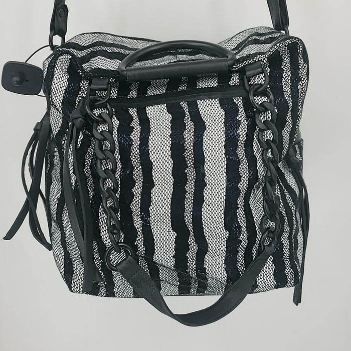DANIELLA LEHAVI Black & White Leather Print Chain Detail Purse