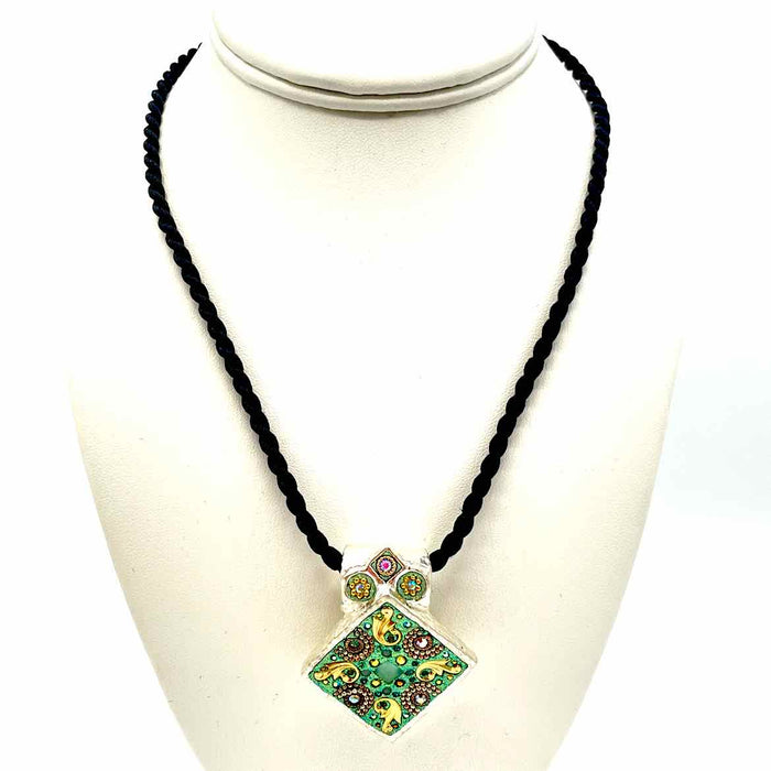 ORIT SCHATZMAN Mint Green Black Sterling Silver Square ss Necklace