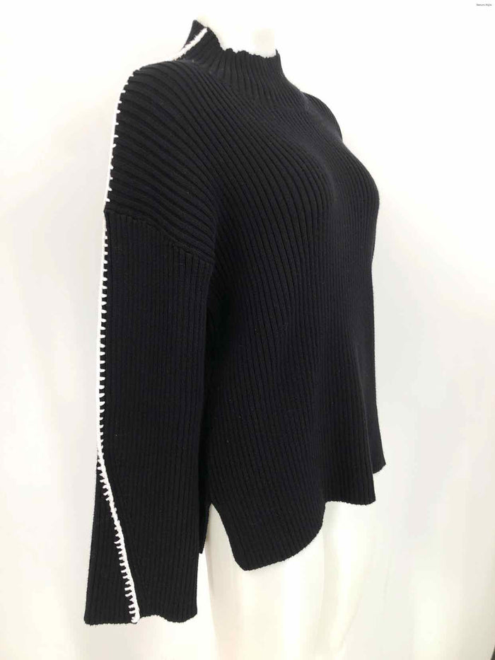 MODERN CITIZEN Black White Cotton Blend Whipstictch Ribbed Sweater