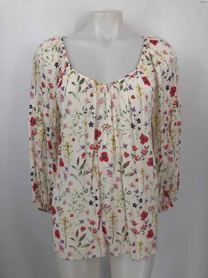 VELVET by GRAHAM & SPENCER White Yellow Multi Made in USA Floral Print Top