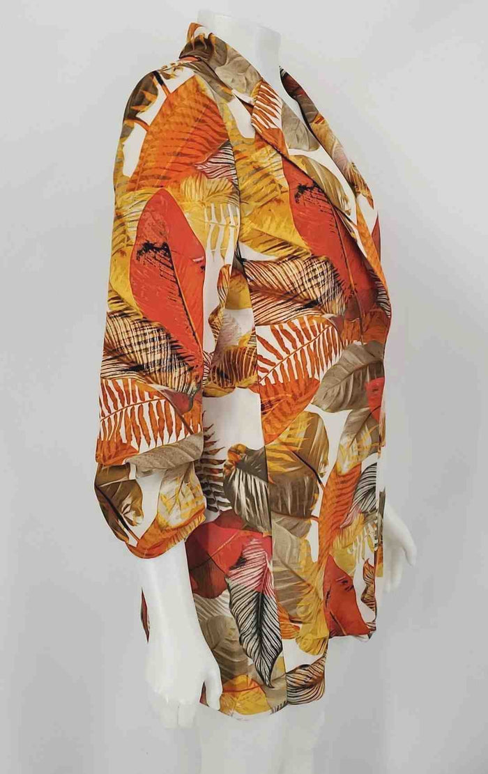 JOSEPH RIBKOFF Orange Beige Multi Leaf Design Open Front Jacket