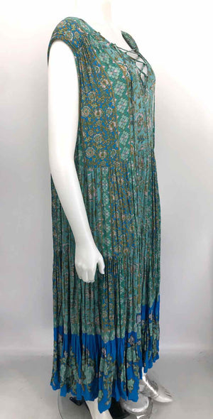 FREE PEOPLE Turquoise Blue Multi Floral Sleeveless Size MEDIUM (M) Dress